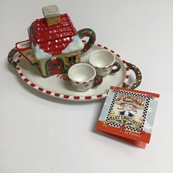 Mary Engelbreit Mini Tea Set Home Sweet Home 2000 Christmas Touches Ceramic NEW - Picture 1 of 10